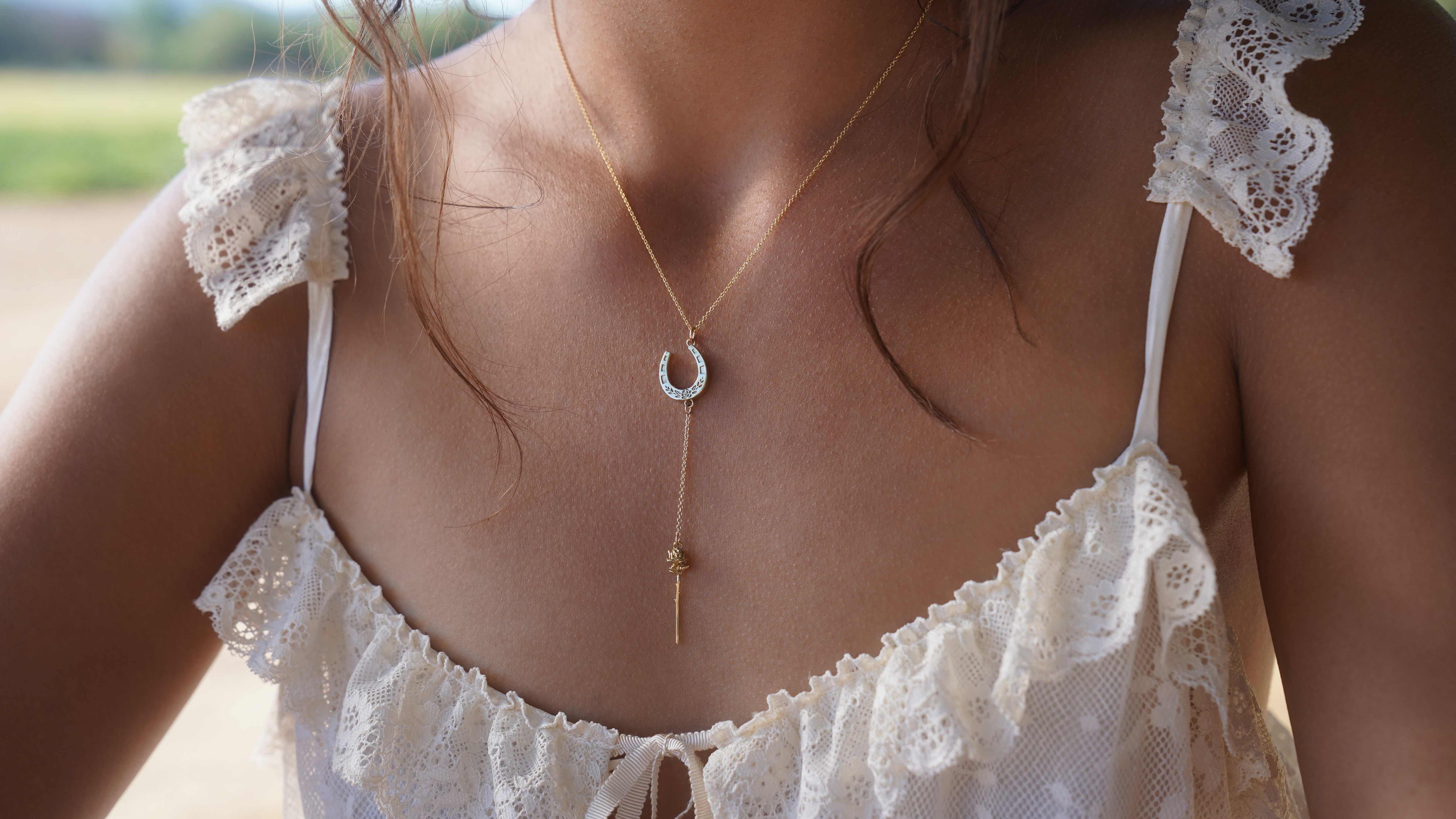 14k Vermeil Lucky Rose Horseshoe Pendant