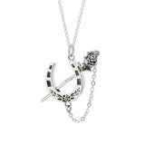 Silver Lucky Rose Horseshoe Pendant