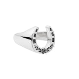 Silver Lucky Rose Horseshoe Signet Ring