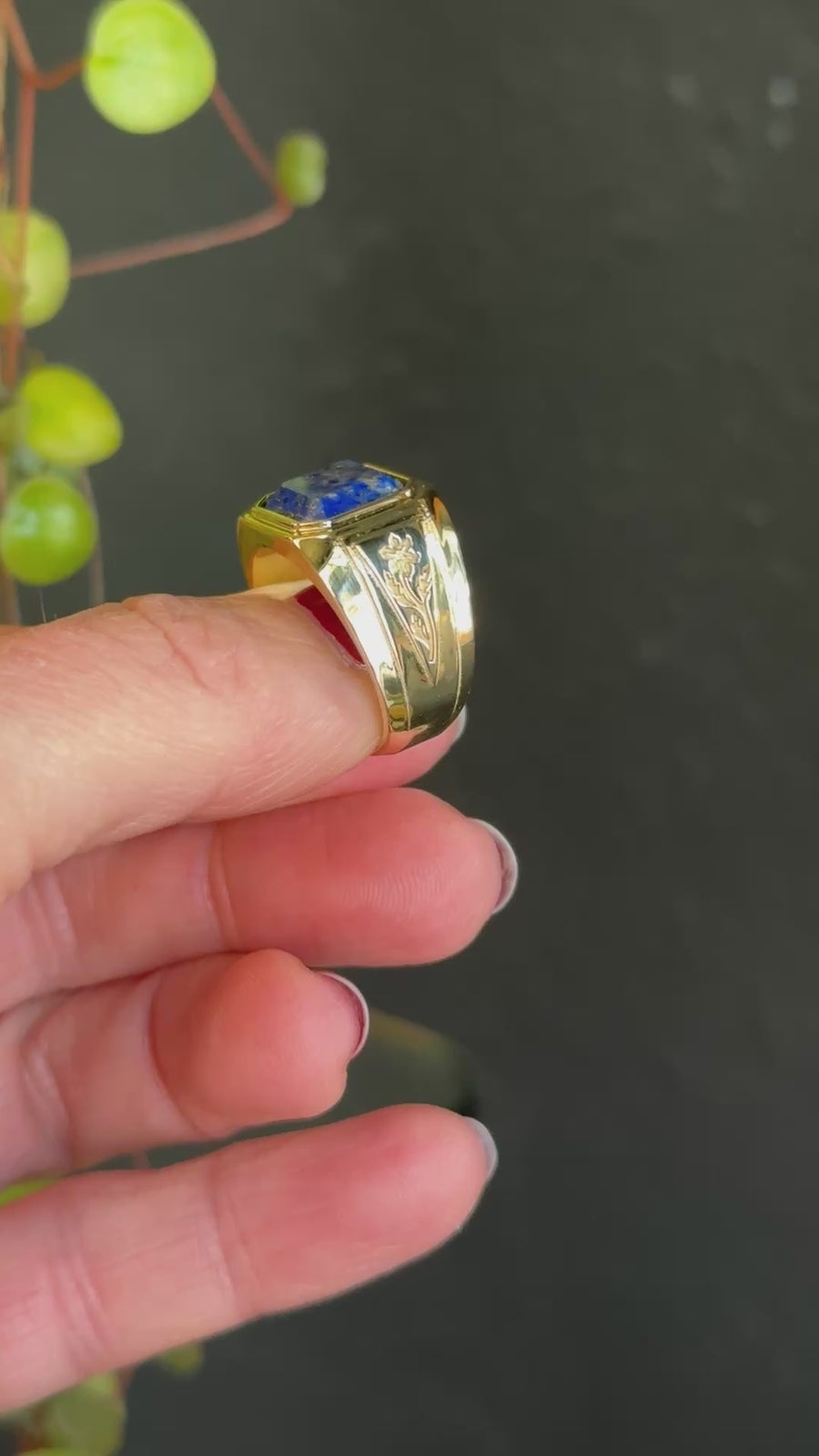 Engraved Lapis Signet Ring