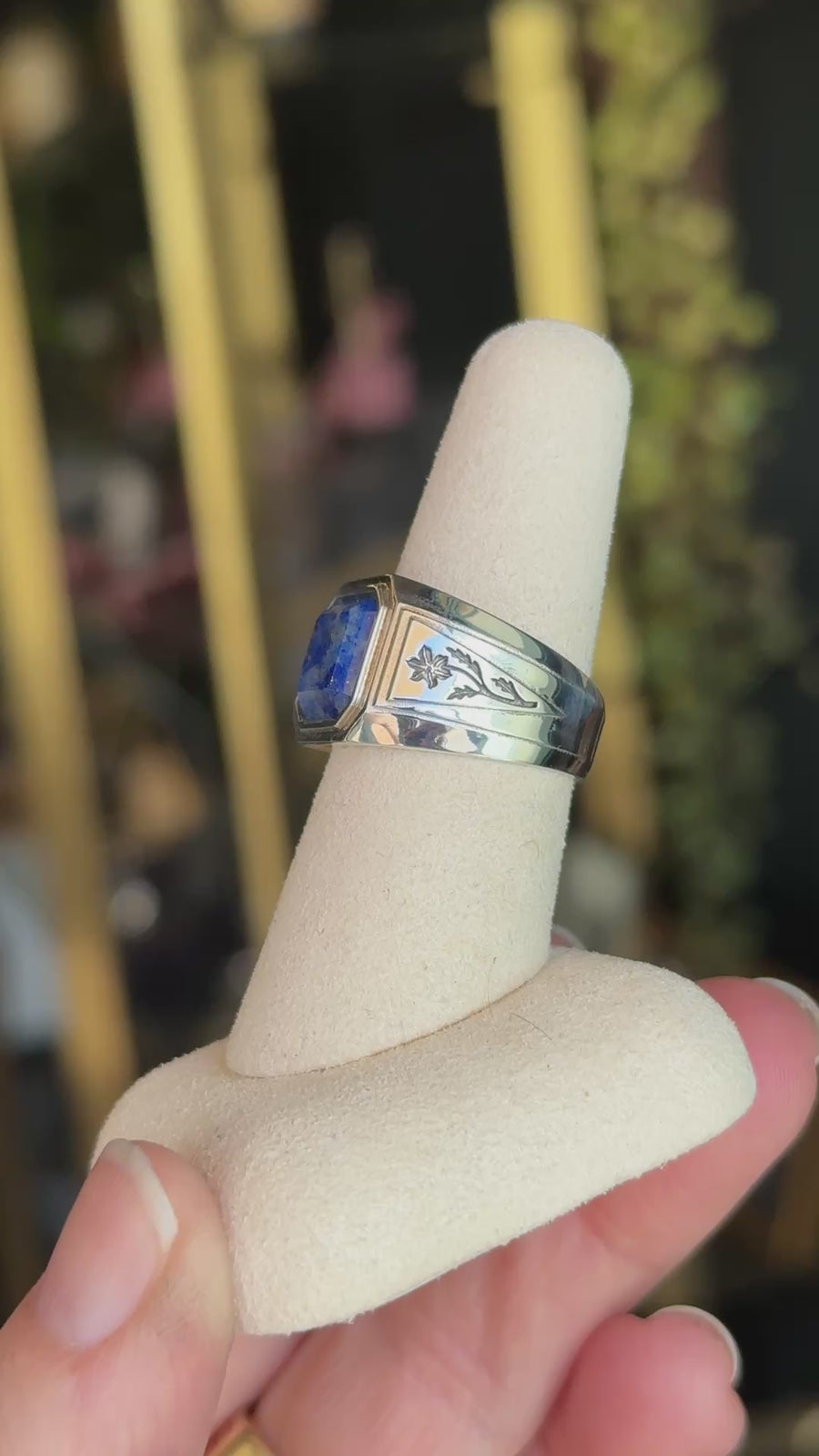 Engraved Lapis Signet Ring