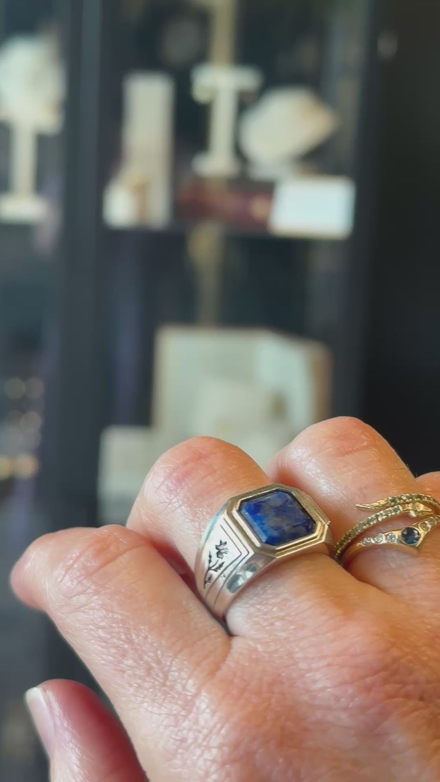 Engraved Lapis Signet Ring
