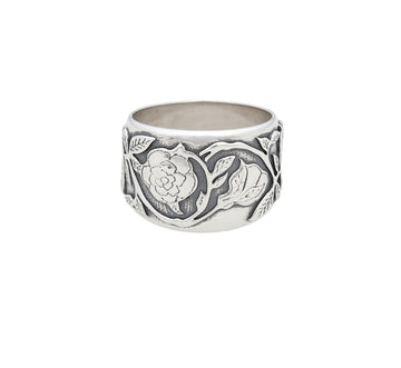 Silver Rose Vine Wide Band